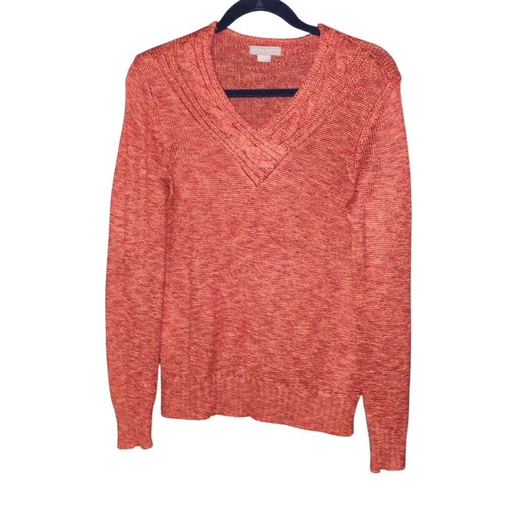 Laura Scott Ladies V-Neck Sweater Medium Red/Multicolor